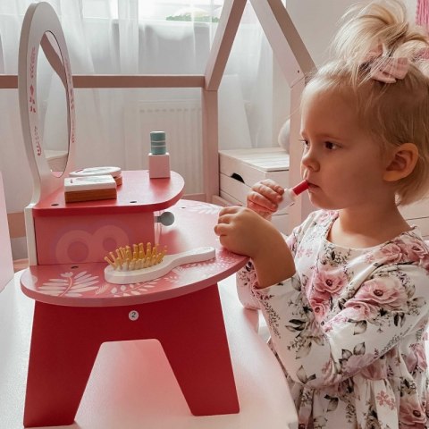 Toaletka drewniana dla dzieci Tooky Toy lustro szuflady akcesoria róż