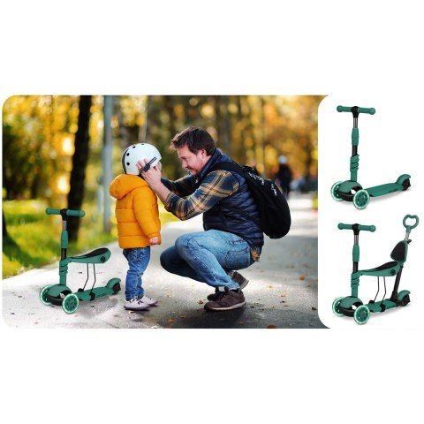 Hulajnoga Balansowa Trójkołowa 3w1 Ricokids Czarno-Zielona LED