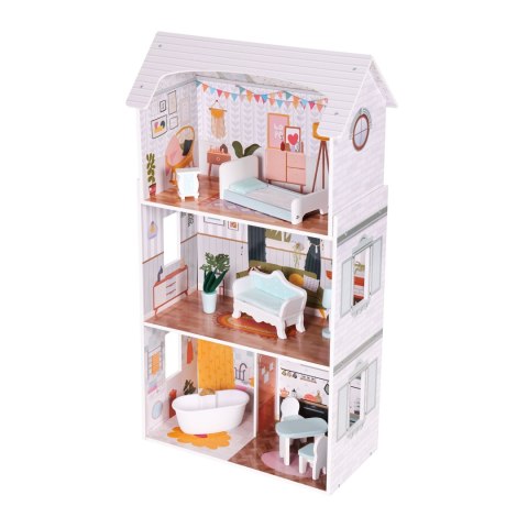 Domek Dla Lalek 96cm ECOTOYS 3 Piętra 9 Mebli MDF