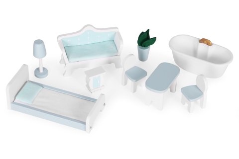 Domek Dla Lalek 96cm ECOTOYS 3 Piętra 9 Mebli MDF