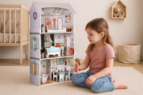 Domek Dla Lalek 96cm ECOTOYS 3 Piętra 9 Mebli MDF