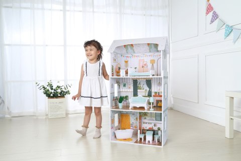 Domek Dla Lalek 96cm ECOTOYS 3 Piętra 9 Mebli MDF