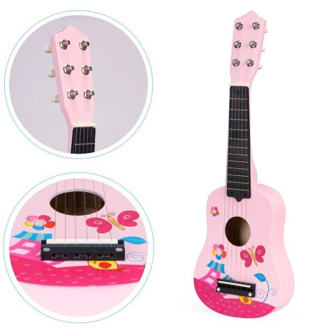 Gitara Drewniana Dla Dzieci ECOTOYS – 6 Strun, Strojenie, Kostka
