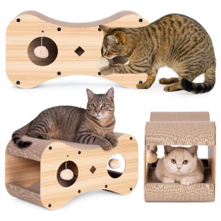 Drapak Tekturowy Dla Kota Petsi Leżak Z Tunelem I Pomponami 2w1 55x28x29 Cm