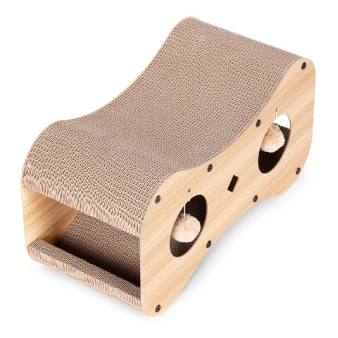 Drapak Tekturowy Dla Kota Petsi Leżak Z Tunelem I Pomponami 2w1 55x28x29 Cm Drapak Tekturowy Dla Kota Petsi Leżak Z Tunelem I Pomponami 2w1 55x28x29 Cm