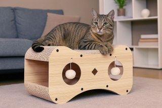 Drapak Tekturowy Dla Kota Petsi Leżak Z Tunelem I Pomponami 2w1 55x28x29 Cm