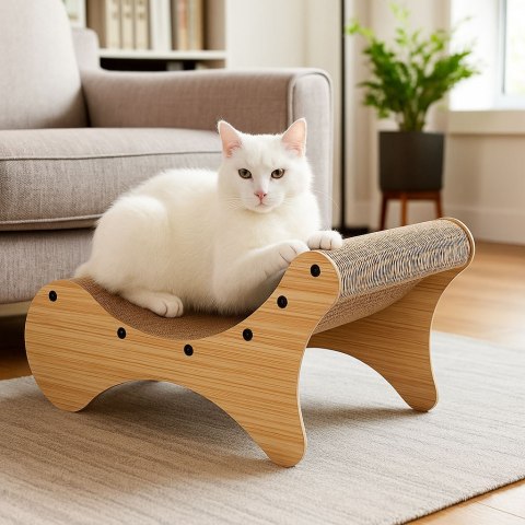 Drapak Dla Kota Petsi Leżak Tekturowy Z Ramą MDF 2w1 - 55x28x29 Cm Drapak Dla Kota Petsi Leżak Tekturowy Z Ramą MDF 2w1 - 55x28x29 Cm
