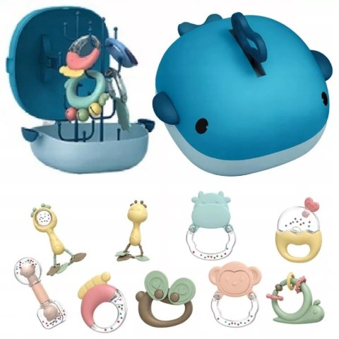 Zestaw Grzechotek Gryzaków Walizka Wieloryb 10 Elementów Suszarki Dla Niemowląt