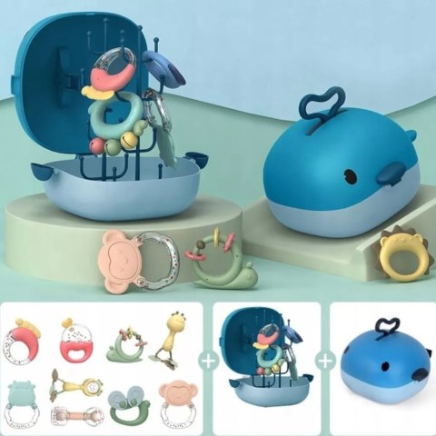 Zestaw Grzechotek Gryzaków Walizka Wieloryb 10 Elementów Suszarki Dla Niemowląt