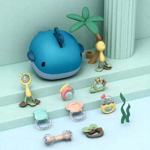 Zestaw Grzechotek Gryzaków Walizka Wieloryb 10 Elementów Suszarki Dla Niemowląt