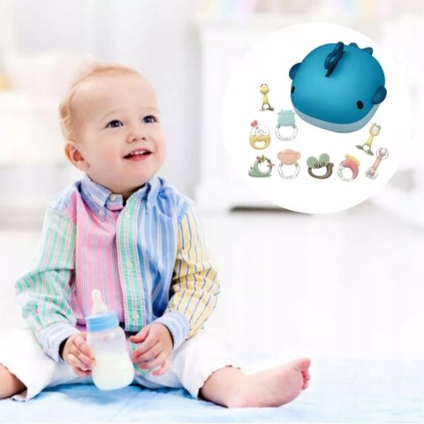 Zestaw Grzechotek Gryzaków Walizka Wieloryb 10 Elementów Suszarki Dla Niemowląt