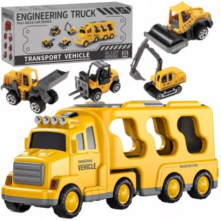 Zestaw Budowlany Laweta + 4 Pojazdy – Efekty Świetlne, Dźwiękowe, Napęd Pull-Back