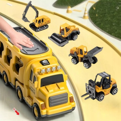 Zestaw Budowlany Laweta + 4 Pojazdy – Efekty Świetlne, Dźwiękowe, Napęd Pull-Back