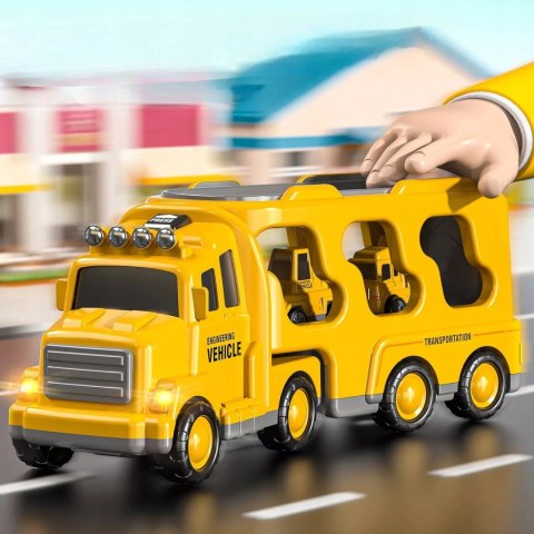 Zestaw Budowlany Laweta + 4 Pojazdy – Efekty Świetlne, Dźwiękowe, Napęd Pull-Back