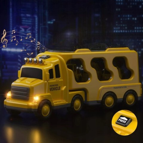 Zestaw Budowlany Laweta + 4 Pojazdy – Efekty Świetlne, Dźwiękowe, Napęd Pull-Back