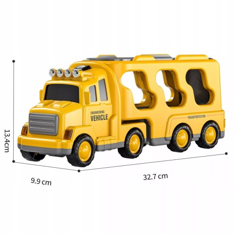Zestaw Budowlany Laweta + 4 Pojazdy – Efekty Świetlne, Dźwiękowe, Napęd Pull-Back