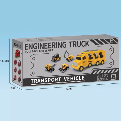 Zestaw Budowlany Laweta + 4 Pojazdy – Efekty Świetlne, Dźwiękowe, Napęd Pull-Back