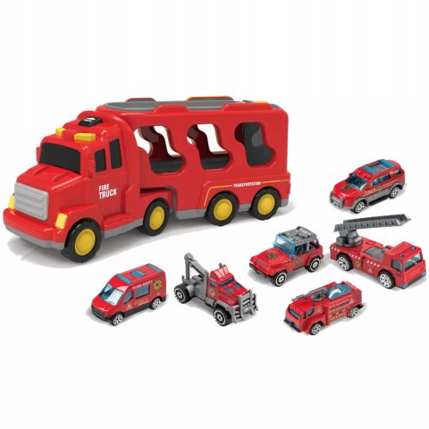 Zestaw Straży Pożarnej Z Lawetą – 6 Pojazdów, Efekty Świetlne i Dźwiękowe