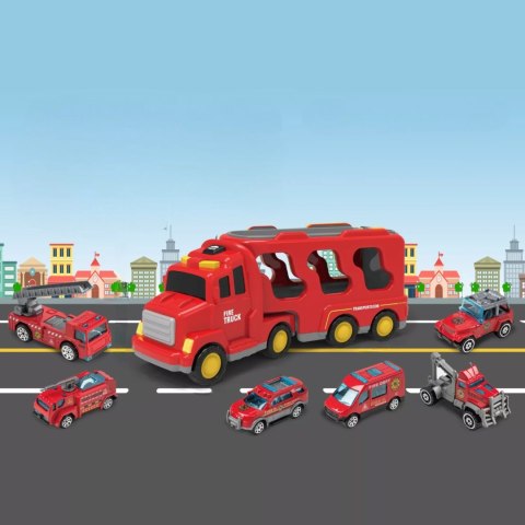 Zestaw Straży Pożarnej Z Lawetą – 6 Pojazdów, Efekty Świetlne i Dźwiękowe