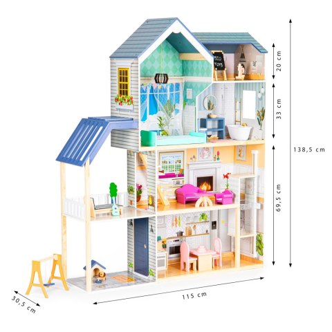 Domek dla Lalek Drewniany ECOTOYS MAYA 138 cm 28 Mebelków