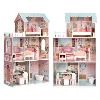Drewniany Domek Dla Lalek ECOTOYS Z Mebelkami – Kompatybilny Z Lalkami Barbie