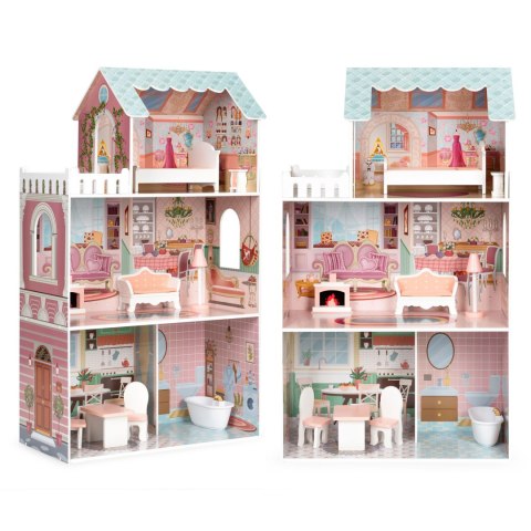Drewniany Domek Dla Lalek ECOTOYS Z Mebelkami – Kompatybilny Z Lalkami Barbie