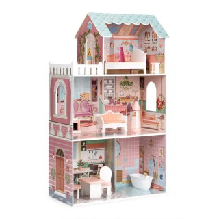 Drewniany Domek Dla Lalek ECOTOYS Z Mebelkami – Kompatybilny Z Lalkami Barbie