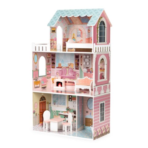 Drewniany Domek Dla Lalek ECOTOYS Z Mebelkami – Kompatybilny Z Lalkami Barbie