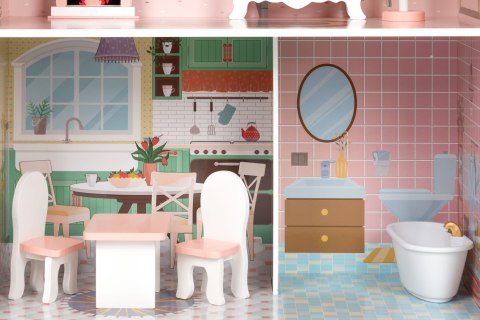 Drewniany Domek Dla Lalek ECOTOYS Z Mebelkami – Kompatybilny Z Lalkami Barbie