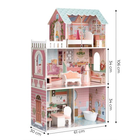 Drewniany Domek Dla Lalek ECOTOYS Z Mebelkami – Kompatybilny Z Lalkami Barbie