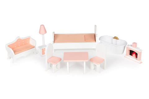 Drewniany Domek Dla Lalek ECOTOYS Z Mebelkami – Kompatybilny Z Lalkami Barbie