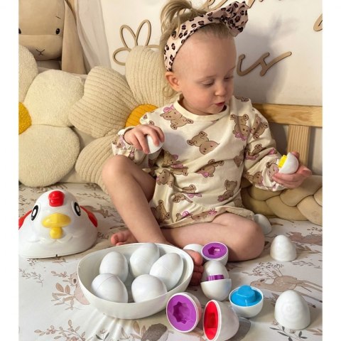 Kolorowa Kura Sorter WOOPIE – Edukacyjna Zabawka Montessori, 12 Jajek