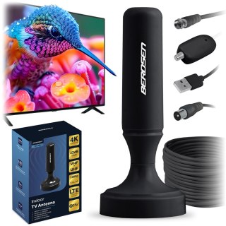 Antena Aktywna DVB-T2 Berdsen – Ultra HD 4K, Wewnętrzna, Filtr LTE, 80 km