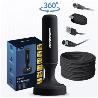 Antena Aktywna DVB-T2 Berdsen – Ultra HD 4K, Wewnętrzna, Filtr LTE, 80 km