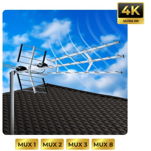 Antena Zewnętrzna Berdsen Kierunkowa DVB-T2 Ultra HD 4K – LTE, Zasięg 80 Km