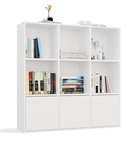 Regał MALAX 3x3 biały 110 cm 9 półek 3 drzwi komorowy HDF salon