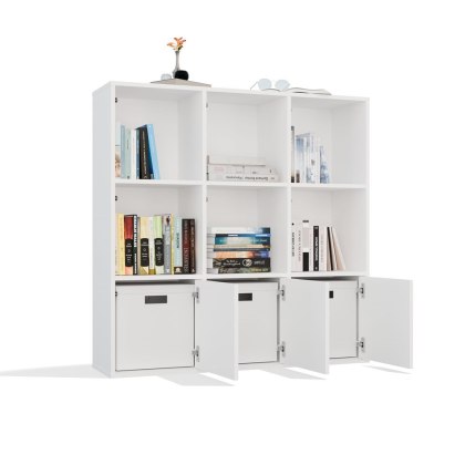 Regał MALAX 3x3 biały 110 cm 9 półek 3 drzwi komorowy HDF salon