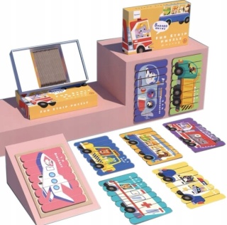 Puzzle Patyczki Drewniane Pojzady Montessori – 32 el., Dwustronne, JHToy