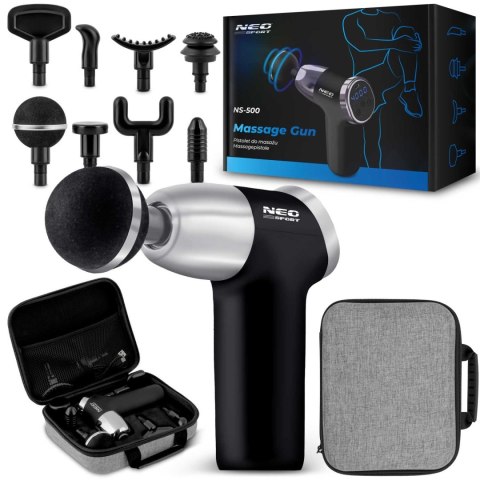 Pistolet do Masażu Neo-Sport NS-500 8 Końcówek LCD Etui Czarny