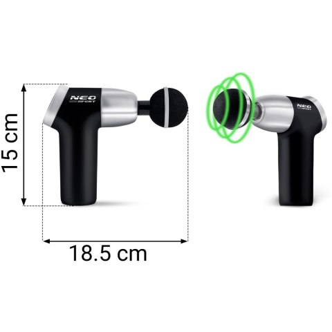 Pistolet do Masażu Neo-Sport NS-500 8 Końcówek LCD Etui Czarny