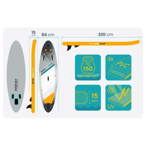 Deska SUP pompowana 320 x 84 x 15 cm Aquasurf paddle board 140 kg Neo