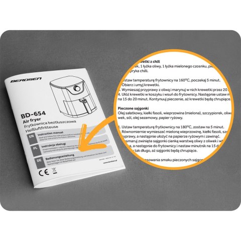 Kompaktowa Frytkownica Beztłuszczowa Air fryer Berdsen BD-654 2,5 L – 1000 W