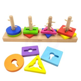 Drewniany Sorter Geometryczny Viga - Montessori, Rozwój Motoryki