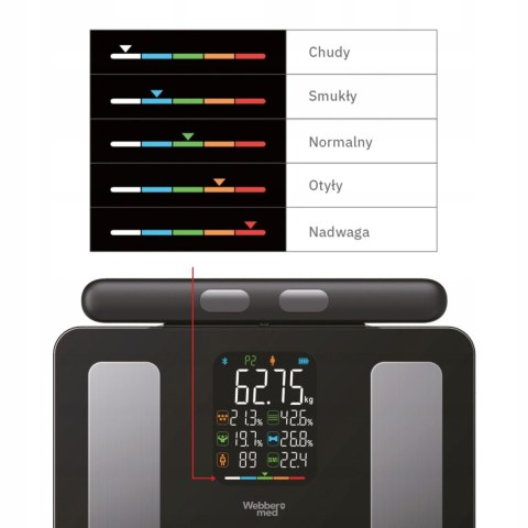 Analityczna Waga Łazienkowa WEBBER – Bluetooth, Analiza Składu Ciała, LCD, 180kg