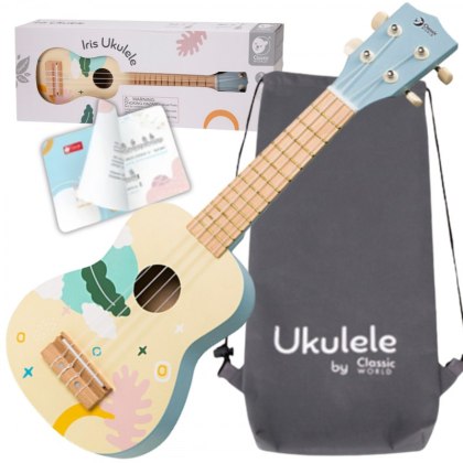 Niebieskie Drewniane Ukulele Classic World – Gitara dla Dzieci
