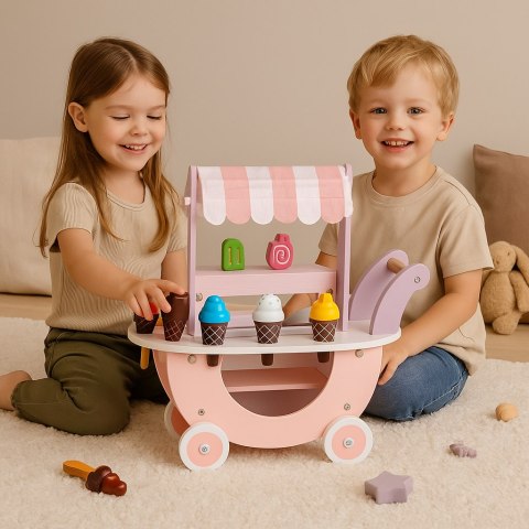 Drewniany Wózek Lodziarnia Dla Dzieci ECOTOYS – Sklep Z Lodami 12 el