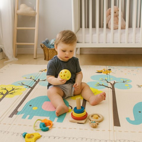 Mata Piankowa Dwustronna ECOTOYS 200x150 cm – Alfabet, Zwierzątka, Miarka