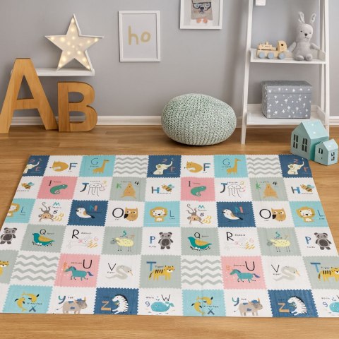 Mata Piankowa Dwustronna ECOTOYS 200x150 cm – Alfabet, Zwierzątka, Miarka