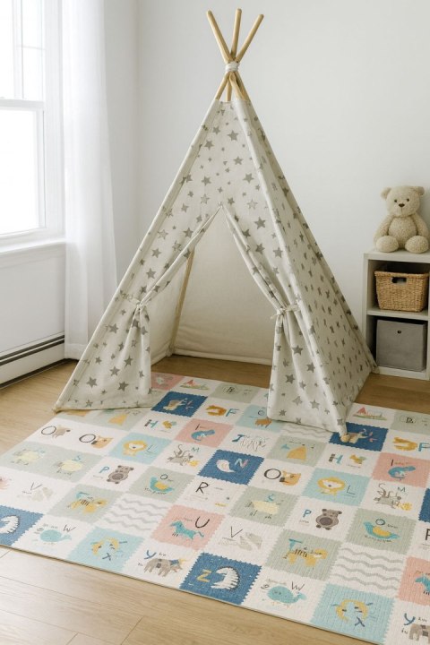 Piankowa Mata Edukacyjna ECOTOYS 200x180 Cm Dwustronna - Alfabet, Miarka