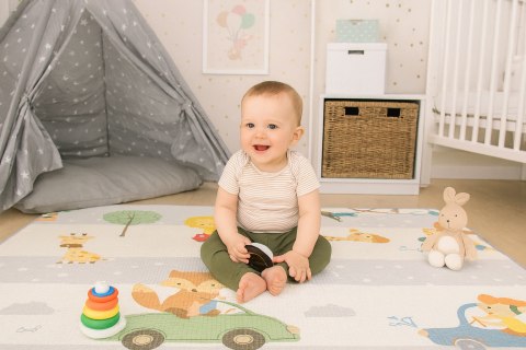 Mata Piankowa ECOTOYS Dwustronna 180x150 Cm - Alfabet I Zwierzęta